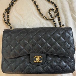Classic Chanel double flap caviar gold hardware